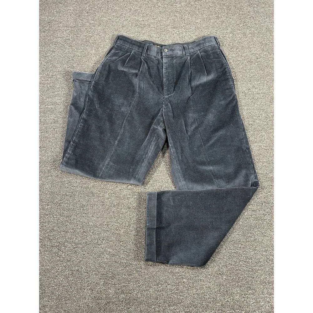 Brooks Brothers Elliot Corduroy Pants Men 38x30 (Fits 35x30) Blue Double Pleated